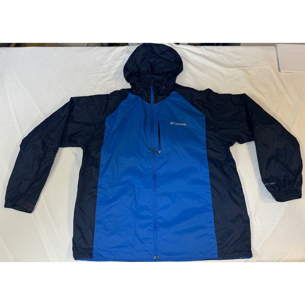 Columbia Omni-Shield Hooded Windbreaker Jacket Blue Navy Womens 1X Full Zip